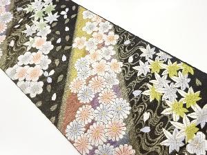 じゅらく製　花々・紅葉に流水模様織出し袋帯